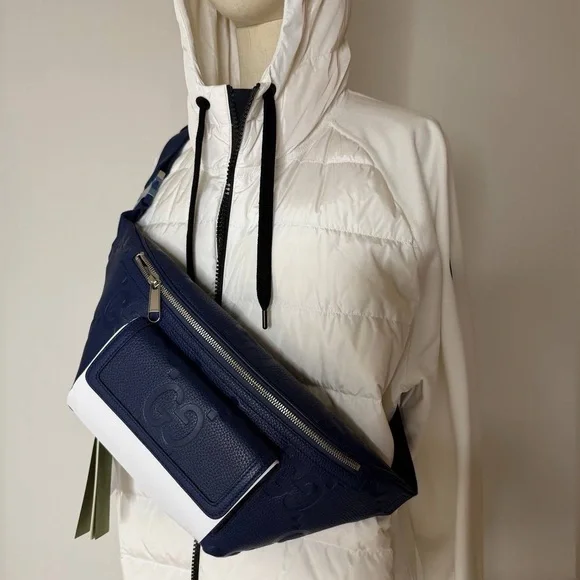 Gucci Blue Leather GG Embossed Belt Bag Crossbody Waist bag - Picture 1 of 10